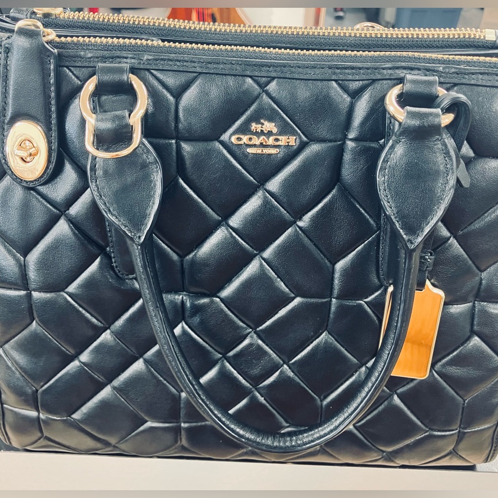 Coach Black Quilted Leather Satchel with Gold Hardware